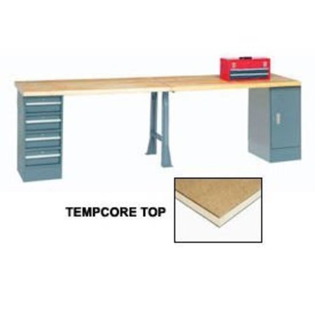 GLOBAL EQUIPMENT 144x30 Production Workbench Shop Square Edge, Cabinet, 4 Drawer, 1 Leg GY 607991